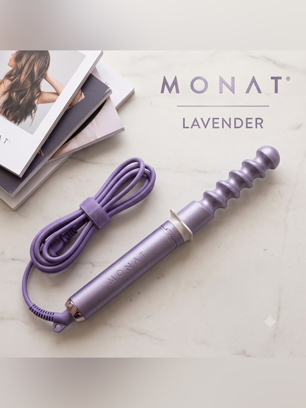 Monat Body & Style Thermal Power Base Spiral Curling Wand Lavender Purple